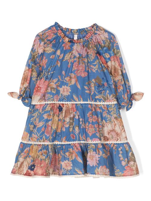 August floral-print crochet-trim minidress - Blue