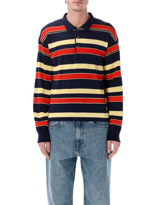 MENS KNITTED STRIPED RUGBY POLO TOP