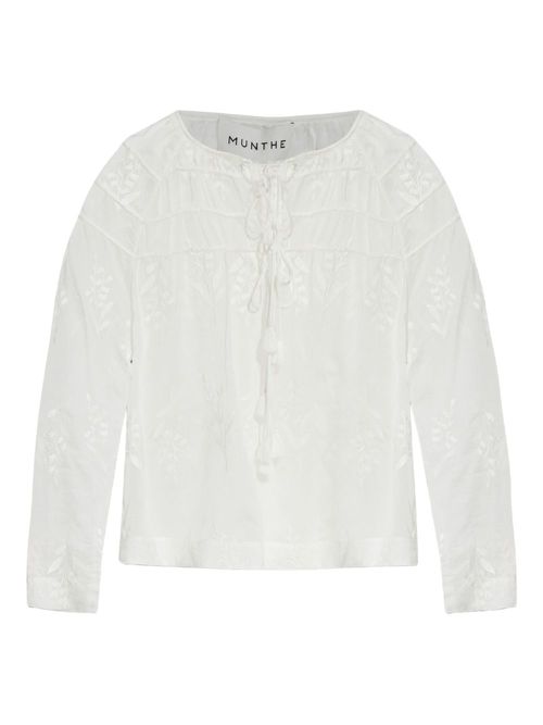 Embroidered lace-up blouse - IVORY