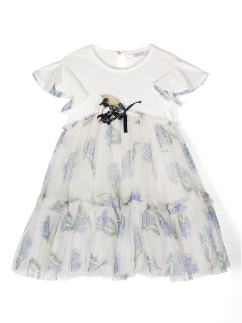 Floral-print tulle dress - White