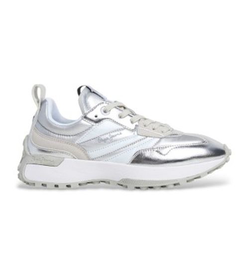 Pepe Jeans for woman. PLS60039 Lucky Metallic Sneakers white (36), Silver, Flat, Laces, Casual