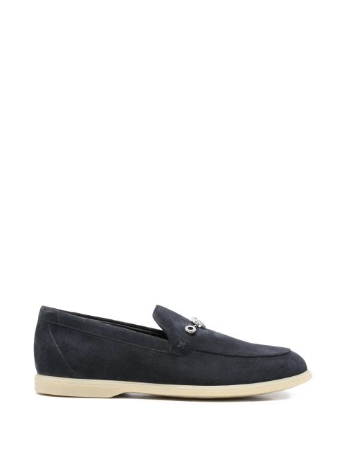 Logo-Plaque Suede Loafer — Navy
