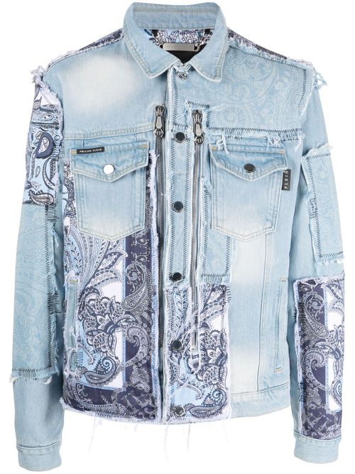 Paisley bandana-print denim jacket - Blue