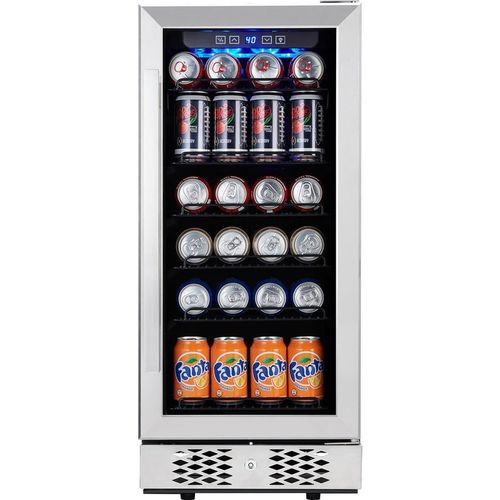 Garvee 96 Cans Beverage Wine Refrigerator with Adjustable Shelves & Glass Door, Stainless Steel, Safe Lock, Built-in or Freestanding for Home Bar