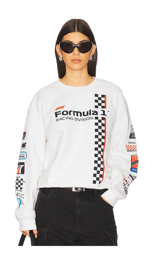 Junk Food F1 Racing Stripe Sweatshirt in White. -  XS also in L, M, S, XL/1X
