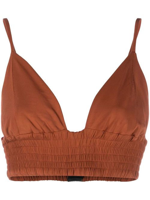 Triangle-cup shirred top - Brown