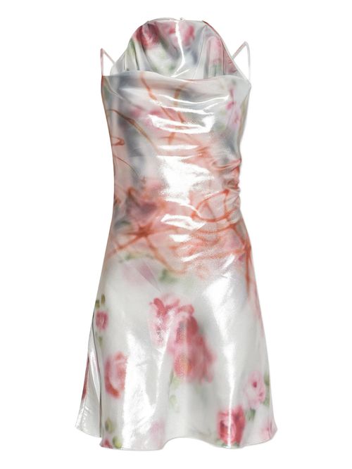 Slim-Fit Draped Neckline Dress with Adjustable Ties and Open Back