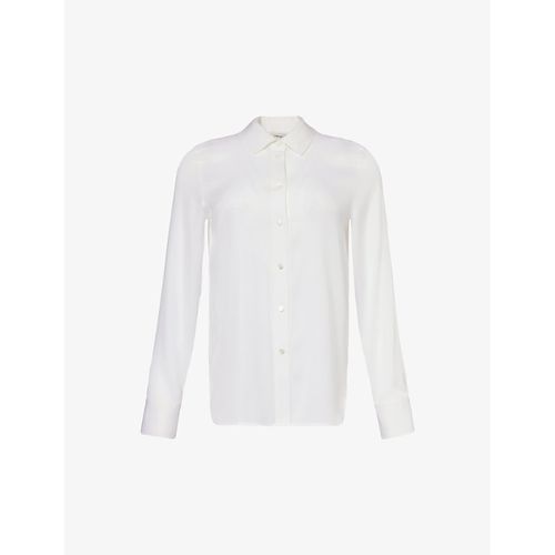 Womens Optic White Curved-hem Slim-fit Silk-blend Shirt M