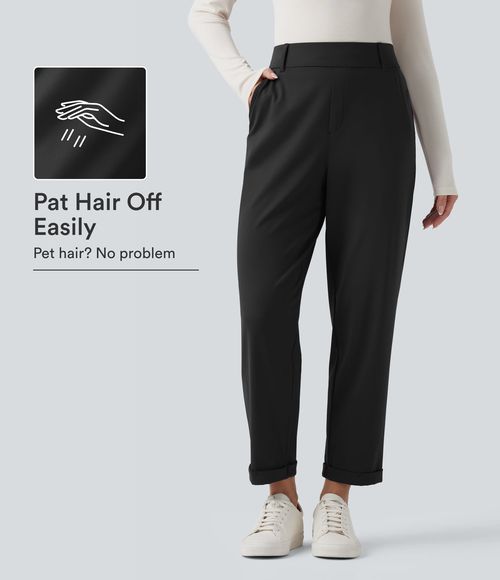 Patitoff™ 2.0 Pet Hair Resistant High Waisted Tapered Casual Pants with Pockets  - Black