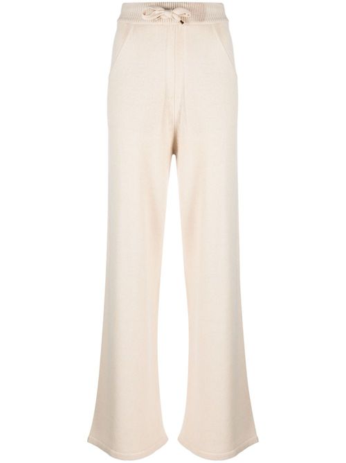 High-waisted drawstring knitted trousers - Neutrals