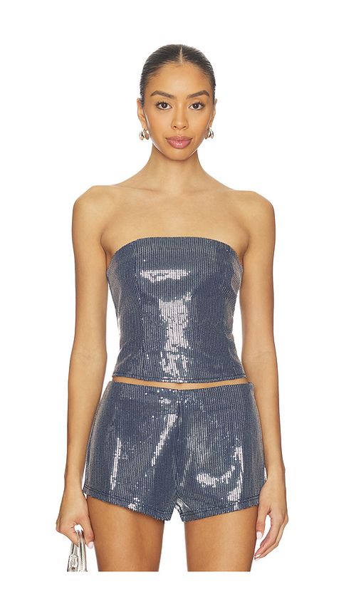 BY.DYLN Messa Bodice Top in Blue. L. Also in S