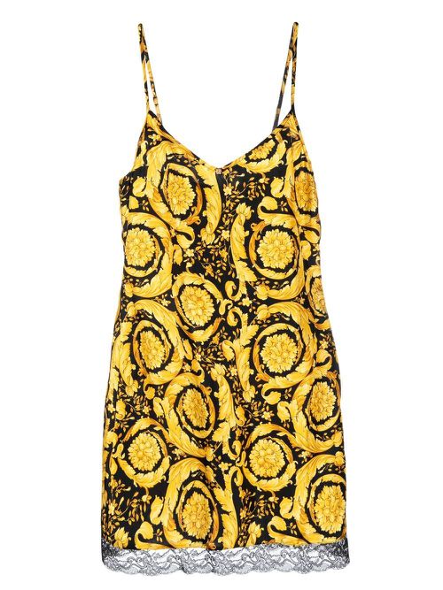 Barocco-print silk slip dress - Yellow