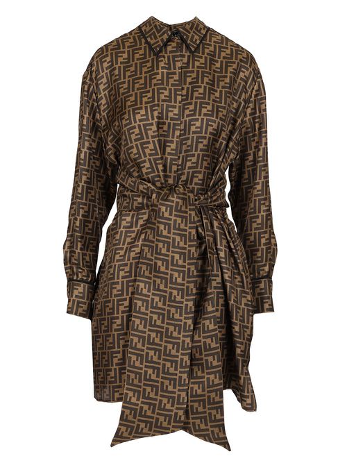 Fendi - Silk Twill Dress Dresses Brown