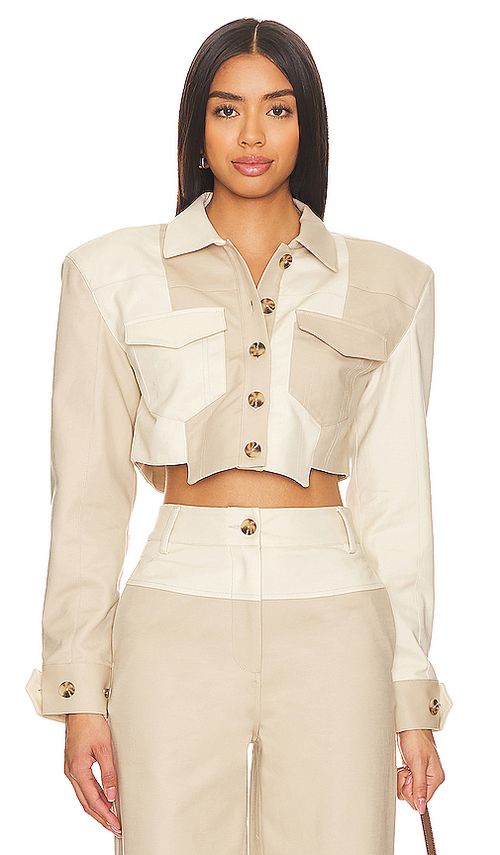 Camila Coelho Araceli Cropped Jacket in Neutral. M. Also in XXS, XS, S