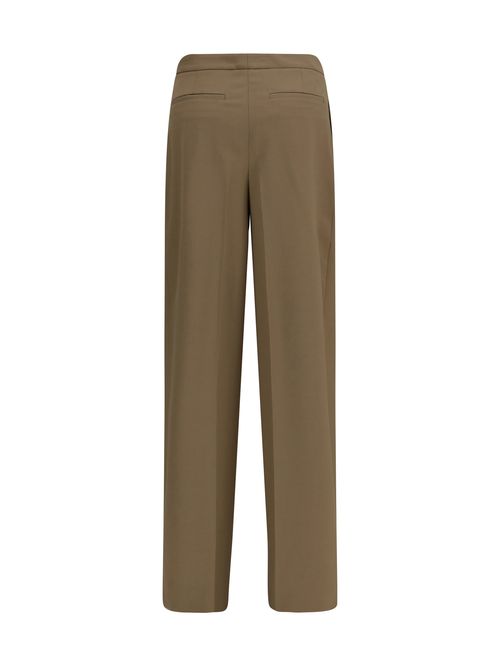 Pleated Wide-Leg Wool Trousers — Beige