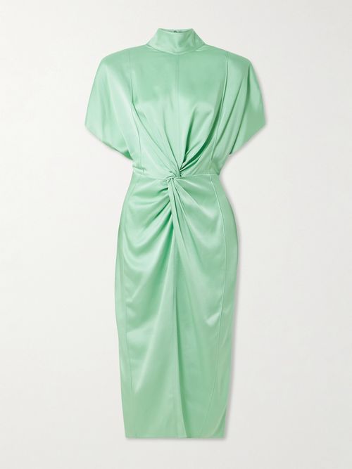 Twisted Satin Turtleneck Dress - Green