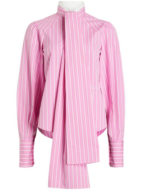 Pussy-bow striped cotton shirt - Pink