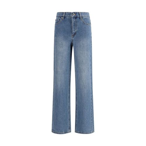 Rhinestone-Embellished Cotton Jeans — Blue