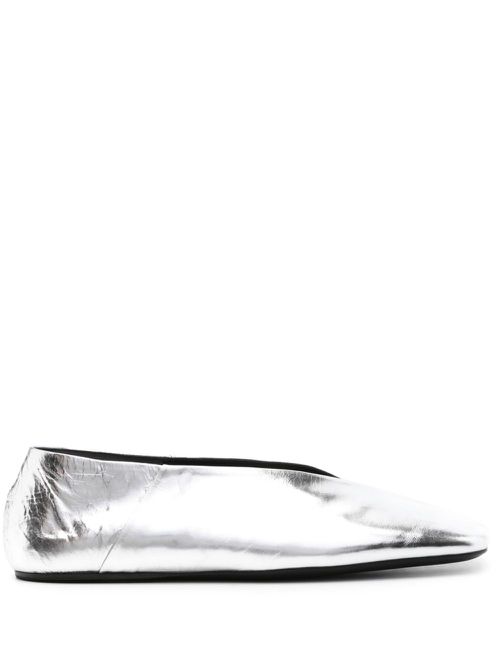 Metallic leather ballerina shoes - Silver