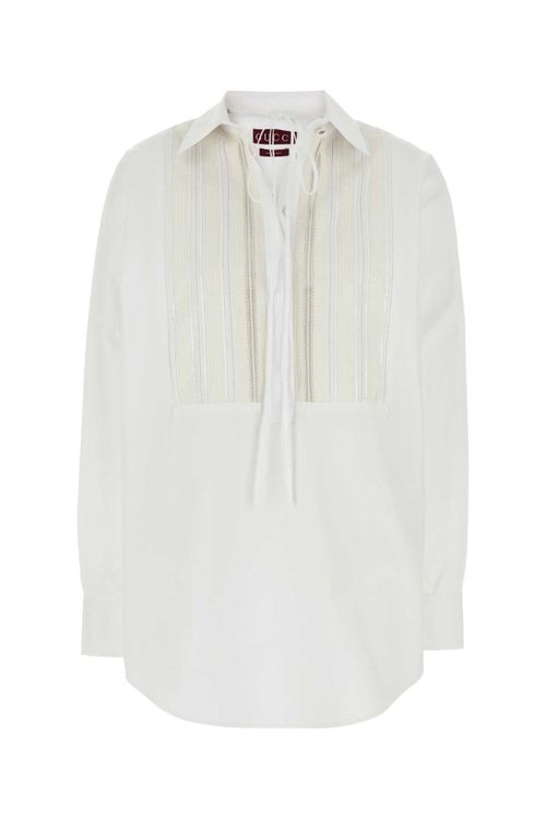 Pleated Poplin Tunic Shirt — White