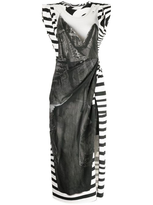 Graphic-print sleeveless midi dress - Black