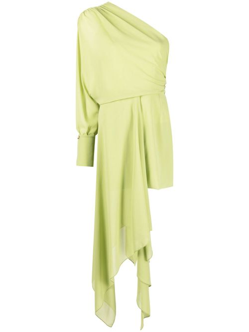 Draped asymmetrical one-sleeve dress - Green