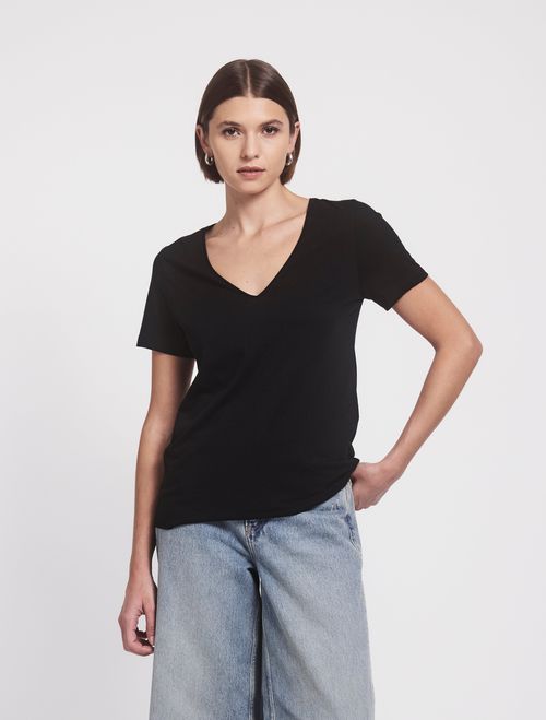 Lightweight Cotton V Neck T-Shirt in Black - Organic