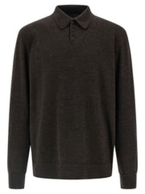 Wool with Suede Elbow Patches Polo Shirt — Brown