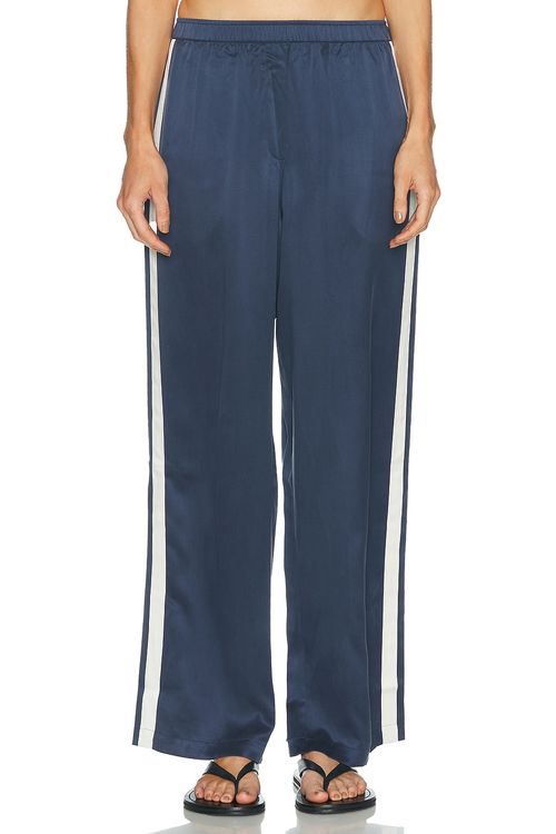 LUNYA Washable Silk Side Stripe Pant in Navy