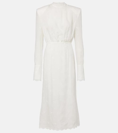 Embroidered silk, wool and cotton-blend midi dress