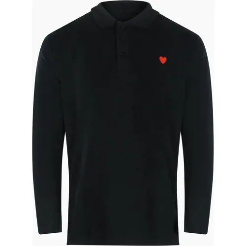 Men's Love Moschino Small Heart Logo Long Sleeve Black Polo Shirt