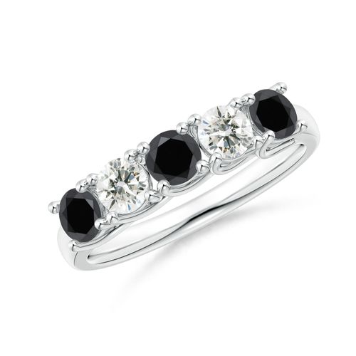 Angara 0.99 Carat Half Eternity Five Stone Enhanced Black and White Diamond Wedding Ring in Platinum