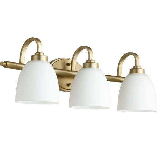 Quorum Reyes 3-Light 8" Bathroom Vanity Light in Aged Bra