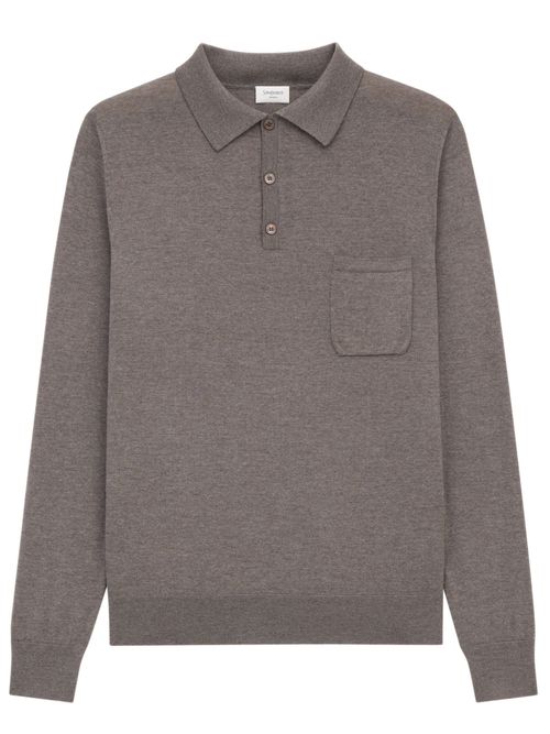 Men's Long-Sleeved Polo Shirt with Ribbed Cuffs and Chest Pocket