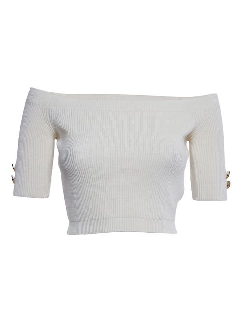 Pre-owned off-shoulder ribbed top - White