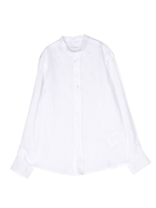 Collarless long-sleeved shirt - White