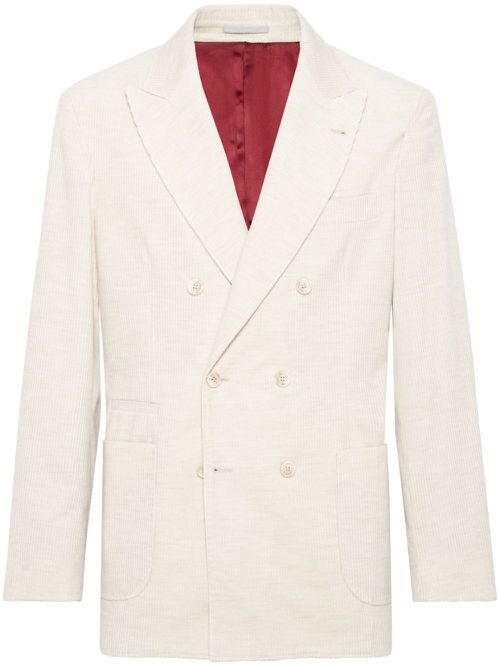 Double-breasted corduroy blazer - Neutrals