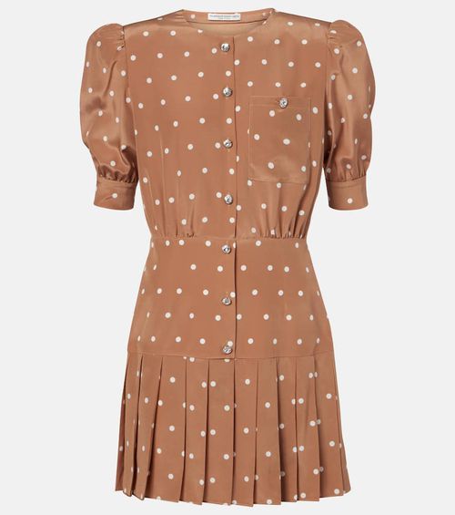 Pleated polka-dot silk minidress