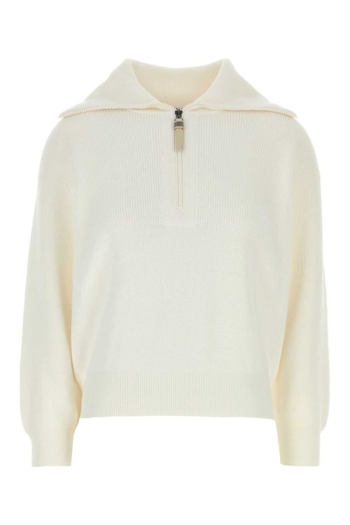 Half-Zip Cotton Sweater — Beige