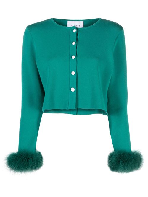 Feather-cuffs cardigan - Green