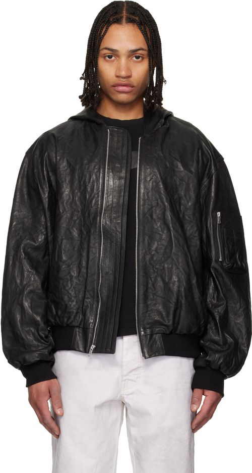 Black Leather Hooded Jacket