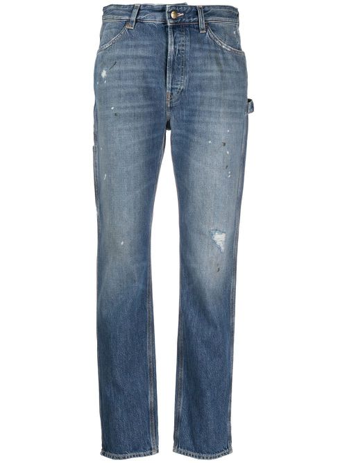 Ripped-detail straight-leg jeans - Blue