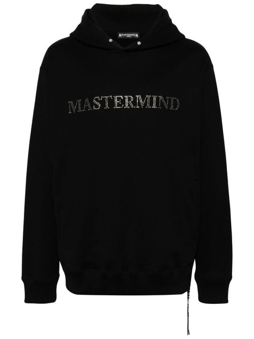 Rhinestone-logo cotton hoodie - Black
