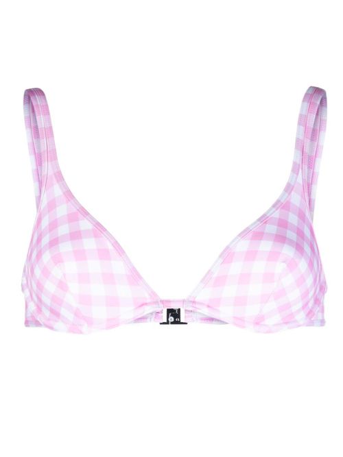 Gingham check-pattern bikini top - White