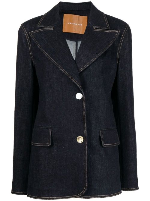 Mina single-breasted denim blazer - Blue