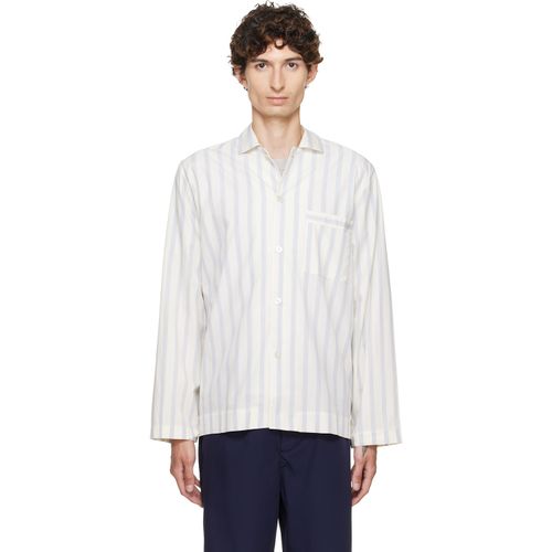Off-White & Blue Poplin Long-Sleeved Pyjama Shirt