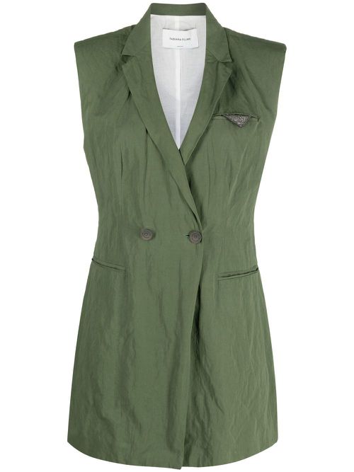 Sleeveless double-breasted blazer - Green