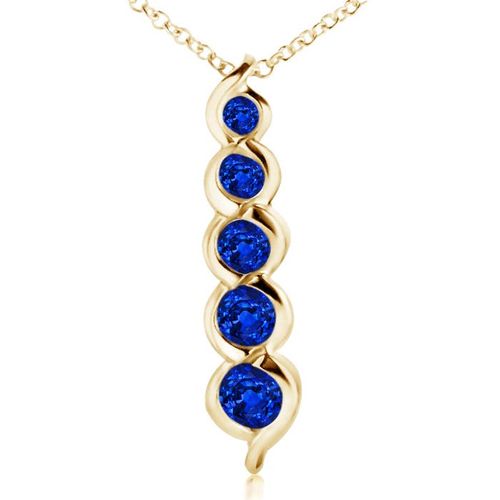 Angara 0.66 Carat Five Stone Round Blue Sapphire Journey Pendant in 14K Yellow Gold