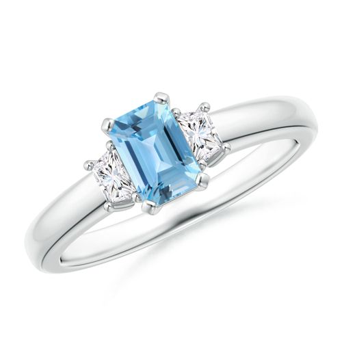 Angara 0.65 Carat Swiss Blue Topaz and Diamond Three Stone Ring in Platinum