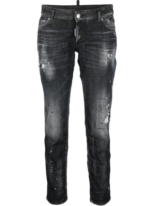 Distressed cropped jeans - Grey